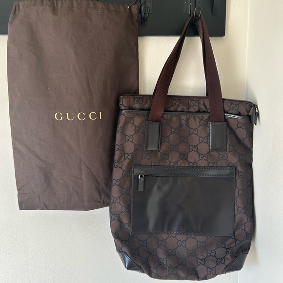 Gucci Handbags - Authentic GUCCI Dark Brown Large Canvas Tote